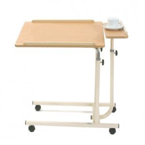 Split Level Top Mobile Overbed Tray Table, Cream