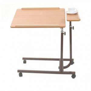 Split Level Top Mobile Overbed Tray Table, Brown