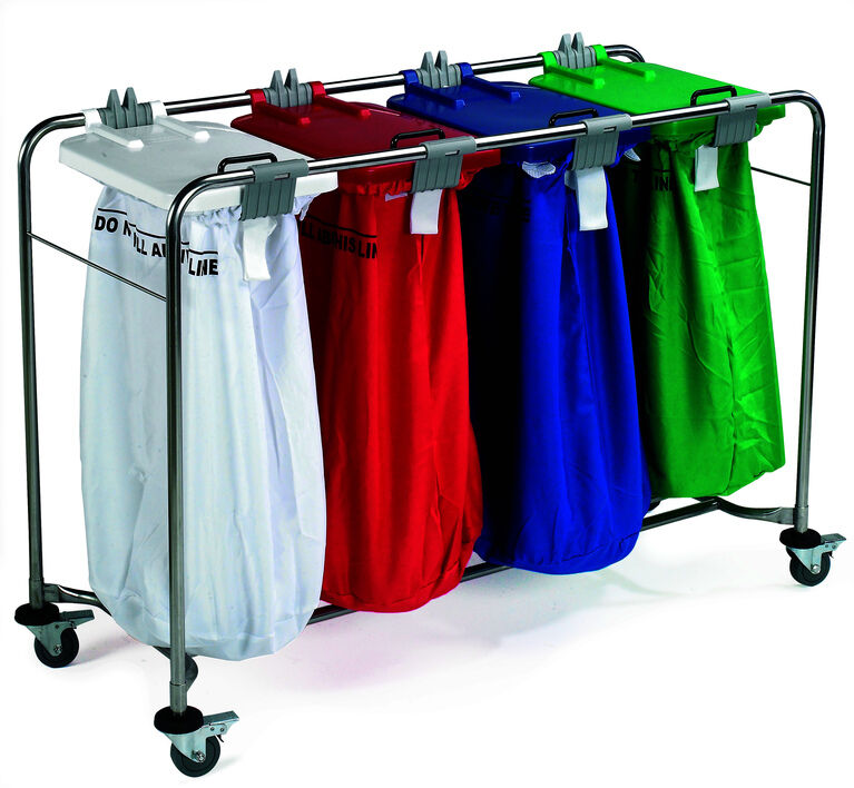 Linen Trolley - 4 Bag - White, Red, Blue & Green Lids