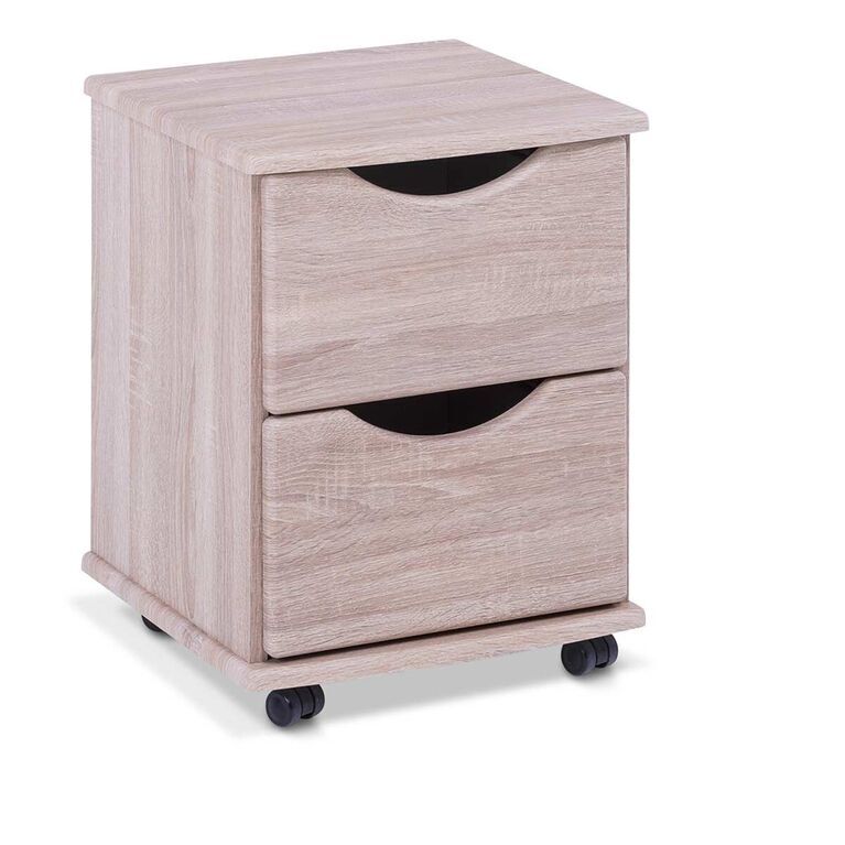 NHC Deluxe 2 Drawer Bedside Cabinet With Cutaway Handle - Light Oak