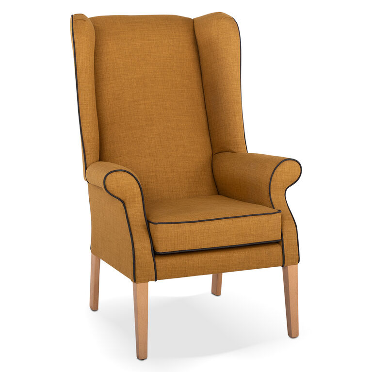 NHC Deluxe High Back Wing Chair - Mustard (Charcoal Piping) VHR