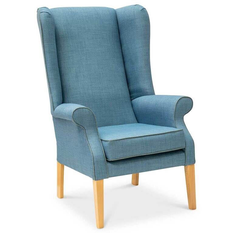 NHC Deluxe High Back Wing Chair - Denim (Duck Egg Piping)