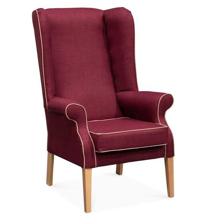 NHC Deluxe High Back Wing Chair - Plum (Sand Piping)