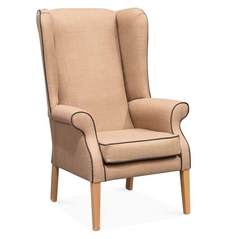 NHC Deluxe High Back Wing Chair - Sand (Charcoal Piping)