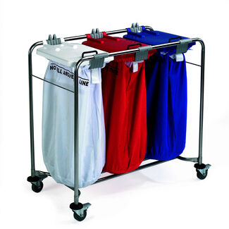 Linen Trolley - 3 Bag - White, Red & Blue Lids