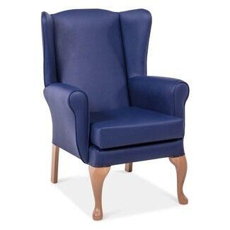 NHC High Back Wing Chair with Queen Anne Style leg - Navy